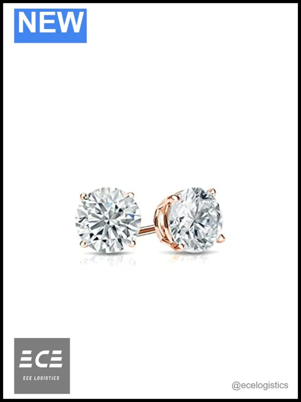 14k Rose Gold Lab Grown Diamond Stud Earrings Screw Back